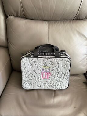 Quilted Floral Make Up Bag with Pink "UP" Embroidery